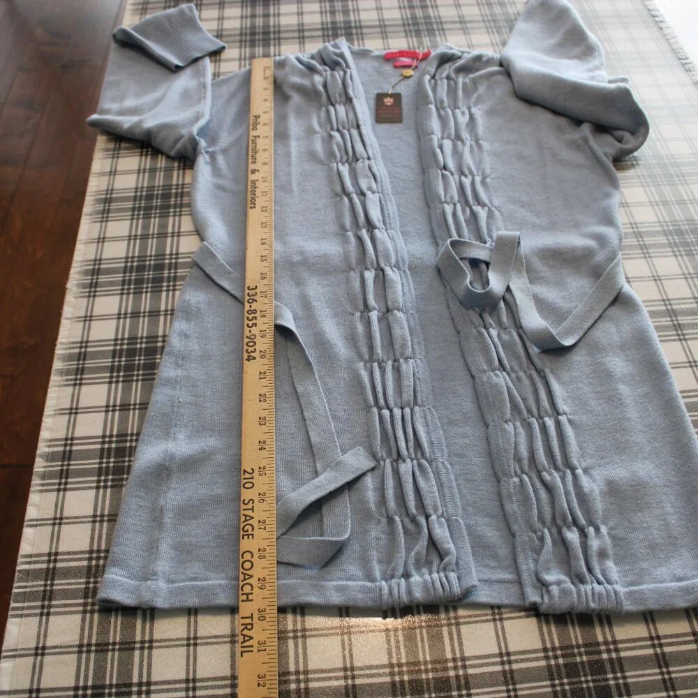 Peter Millar Long Cashmere Cardigan Sweater with Tie Light Blue XL New - Picture 8 of 11